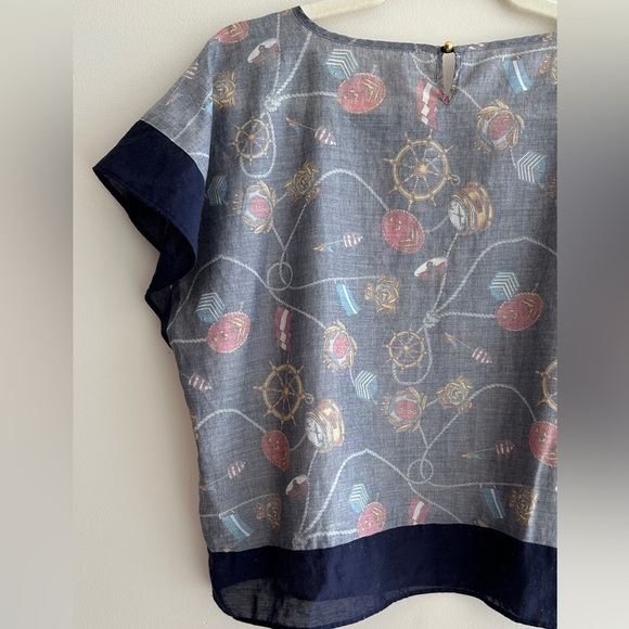 Eveve Nautical Print Blouse, Coastal Grandma Preppy Blouse, Navy Blue, Medium - Picture 12 of 15